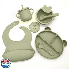 Silicone Baby Feeding Set, Toddler Feeding Set With Divided Suction Plate Bow