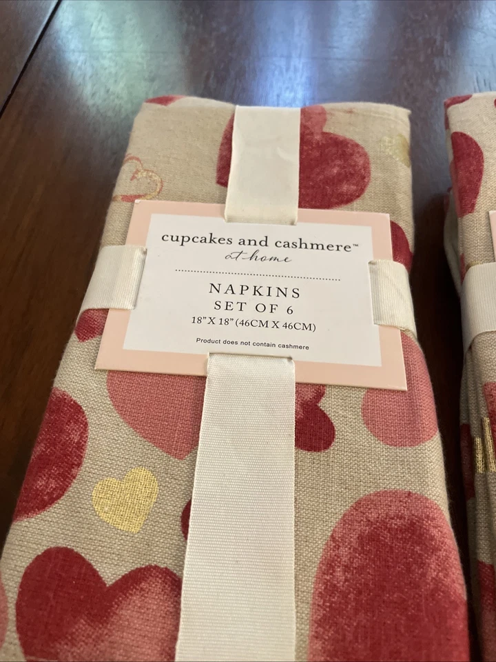 Cupcakes And Cashmere Set Of 12 Napkins Hearts 100% Cotton 18" X 18"New - Image 2 of 4