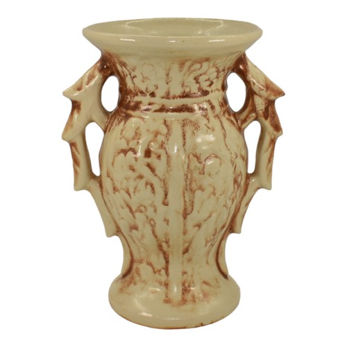 McCoy 1947 Mid Century Modern Art Pottery Ivory Brown Rustic Handled Vase 280 - Picture 3 of 6