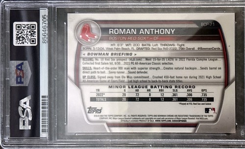 2023 Bowman Chrome Roman Anthony Signed Card Red Sox GM MT 10 Auto PSA/DNA - Picture 2 of 2
