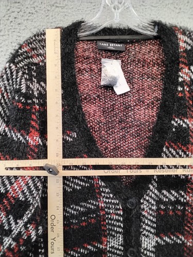 Lane Bryant karierter flauschiger Cardigan Pullover vorne offen 22/24 rot schwarz weiß neu mit Etikett - Bild 10 von 22