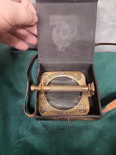 Vintage Antique Style Michelin Desk Heavy Brass Folding Magnifying Glass 8in L - Picture 6 of 8