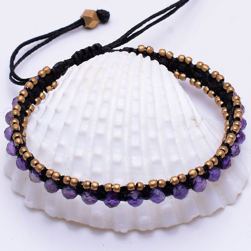 Natürlich 3MM Amethyst Perlen Mikro Makramee Armband ~ Handmade Kristall Schmuck - Picture 9 of 19