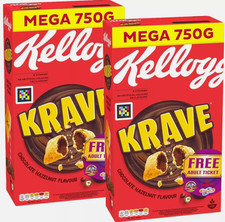 Kellogg's Krave Chocolate Sabor Avellana Desayuno Avena Arroz Cereal Paquete 2x750g