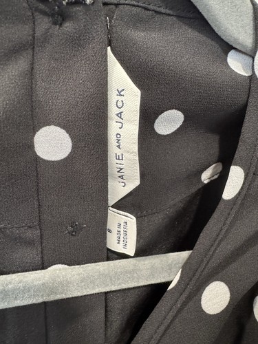 Janie And Jack Black Girls Dress With White Polkadots Size 8 - Picture 2 of 3