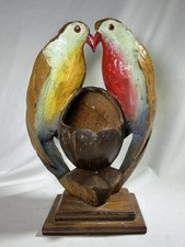 Decoración de exhibición coleccionable de pájaros del amor de madera de coco pintada tallada vintage
