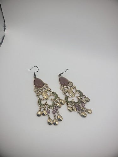 Vintage Liz Claiborne Ohrringe Piercing Haken Tropfen Hänger goldfarben braun grün - Bild 7 von 10