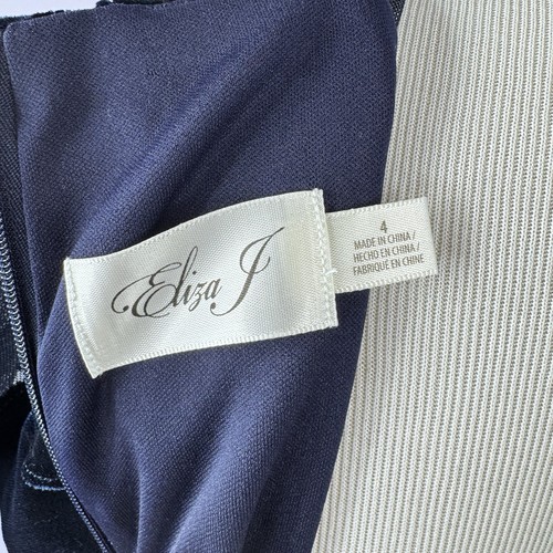 NEW Eliza J Women's Navy Blue Velour Velvet Formal Dress Size 4 Sheer Shoulders - Picture 7 of 8