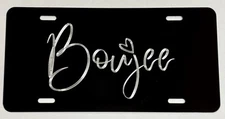 Engraved Boujee Car Tag Diamond Etched Black Metal Front Vanity License Plate