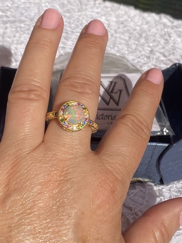 Anello Victoria Wieck oro Vermeil opale etiope e multipietra preziosa aureola nuovo con etichette taglia 10 - Foto 5 di 24
