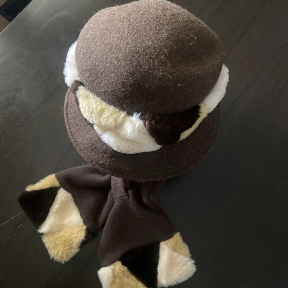 Dennis basso коричневый 100% шерсти искусственного меха шляпа с подходящий шарф сделано в Италии - Изображение 3 из 4