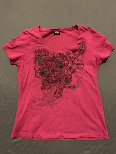 Camisa Harley Davidson Para Mujer Rosa Caliente Estrás Cuello Redondo Motociclista Cozumel México - Imagen 1 de 9