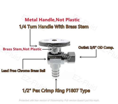 (10Pcs) Pex Valve 3/8"OD Comp x 1/2"Pex Fittings 1/4Turn LF Brass Angle Stop ... - Picture 2 of 7
