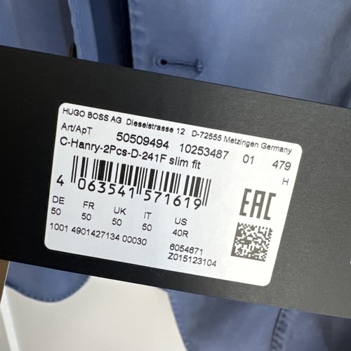 HUGO BOSS MENS C-HANRY-D341 2PIECE SLIMFIT SUIT 40r/34r OPEN BLUE BNWT RRP £429 - Picture 11 of 18