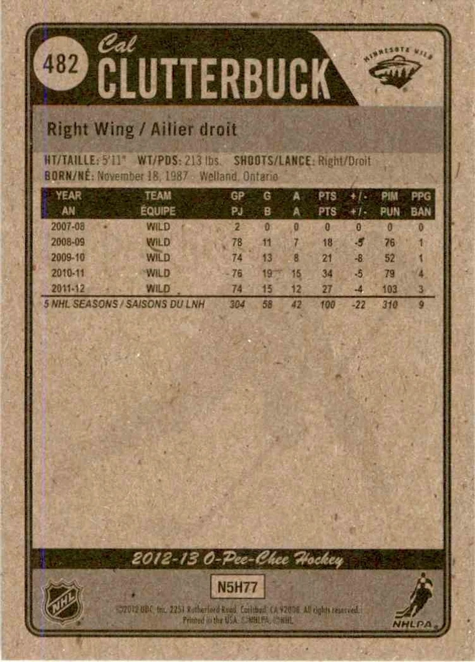 2012-13 O-Pee-Chee Cal Clutterbuck #482 - Image 2 of 2