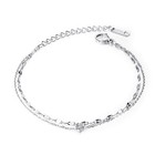 Silver Link Bracelets For Women Cubic Zirconia Double Thik Chain Adjustable Brac