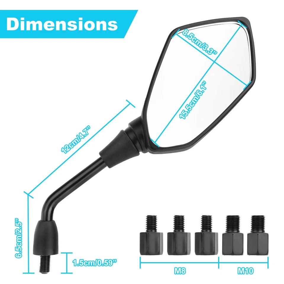 For Yamaha Grizzly 700 660 550 450 ATV Rearview Mirrors + 7/8" Handlebar Clamps - Image 2 of 4