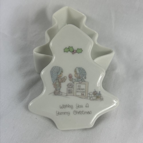 Precious Moments Trinket Box Tree Shape Wishing Yummy Christmas 1991 Enesco - Picture 1 of 8
