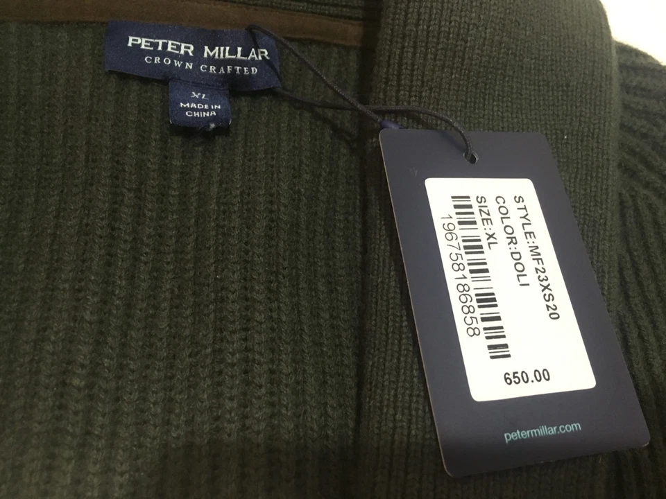 NUEVO CON ETIQUETAS $650.00 Peter Millar Hombres Alpino Acanalado Cachemira Cárdigan Suéter Verde XL Foto 2 de 2
