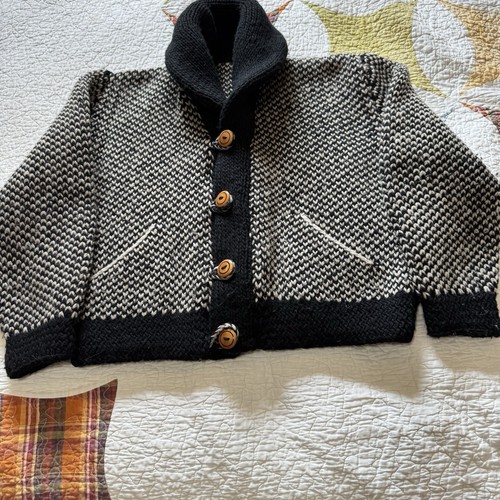 Cardigan vintage anni 80 fatto a mano 100% lana XL boxy ritagliato maglia grossa 2 tasche - Foto 15 di 15