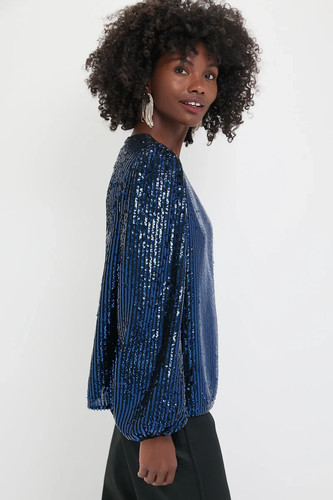 Blusa Katy Tuckernuck XXL Azul Marino y Negro Lentejuelas Nueva - Imagen 18 de 20