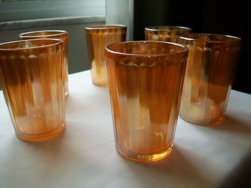 VINTAGE IMPERIAL GLASS CARNIVAL IRIDIZED SMOOTH RAYS JUICE GLASS MARIGOLD HTF - Picture 2 of 15