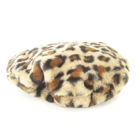 Unfished Leopard Print Brown Wool Beret Hat Women's Used Excellent Condition - Bild 3 von 5