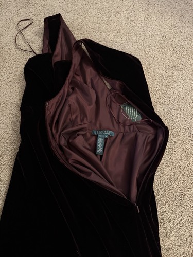 Lauren Ralph Lauren Samt Maxikleid V Schnitt Gr. 6 Dunkellila Ärmellos Neu mit Etikett - Bild 6 von 7