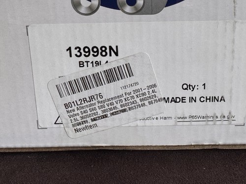 Alternator WAI 13998N -- Replacement For 2001 To 2006 Volvo S 40, S 60, S 80 ... - Picture 5 of 6