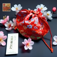 Vintage Japanese Kinchaku Pouch Bag Red Floral Chirimen Kimono Yukata