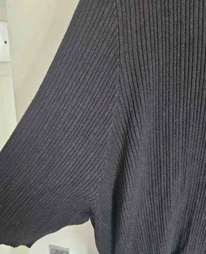 TU taglia 22 maglione donna nero manica corta a costine girocollo - Foto 4 di 5