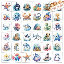 102 PCS Individually Wrapped Ocean Small, ocean animals tattoos for kids