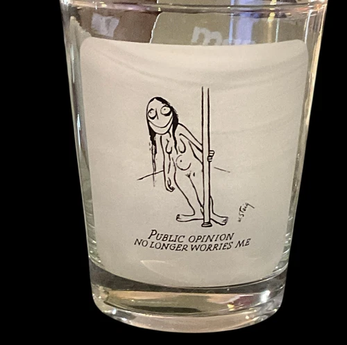 William Steig “Public opinion no longer worries me" MCM Glass Nude Lady Vintage