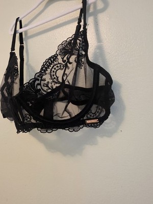 Bluebella 36D Balconette Underwired Bra Black Sheer Lace Adjustable Straps