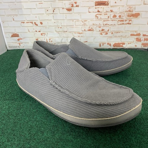 Olukai Moloa Hulu Slippers Men's 10 Gray Corduroy Slip On Comfort Casual Shoes