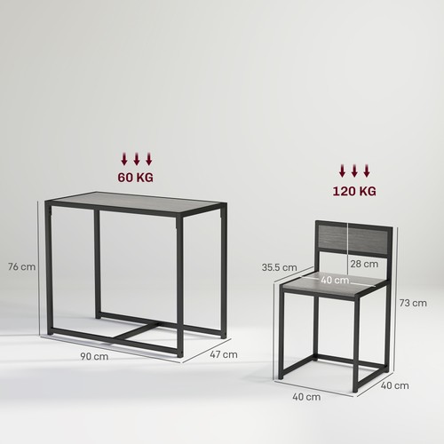 HOMCOM Juego de Mesa de Comedor 3 Piezas con Marco de Metal Gris Efecto Madera - Imagen 3 de 11