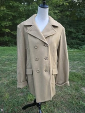 Liz Claiborne Women’s Camel 100 Percent Wool Coat w/Scarf Double Breasted XL