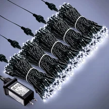 JMEXSUSS 500 LED White Christmas Lights Outdoor/Indoor, Green Wire, 8 Modes