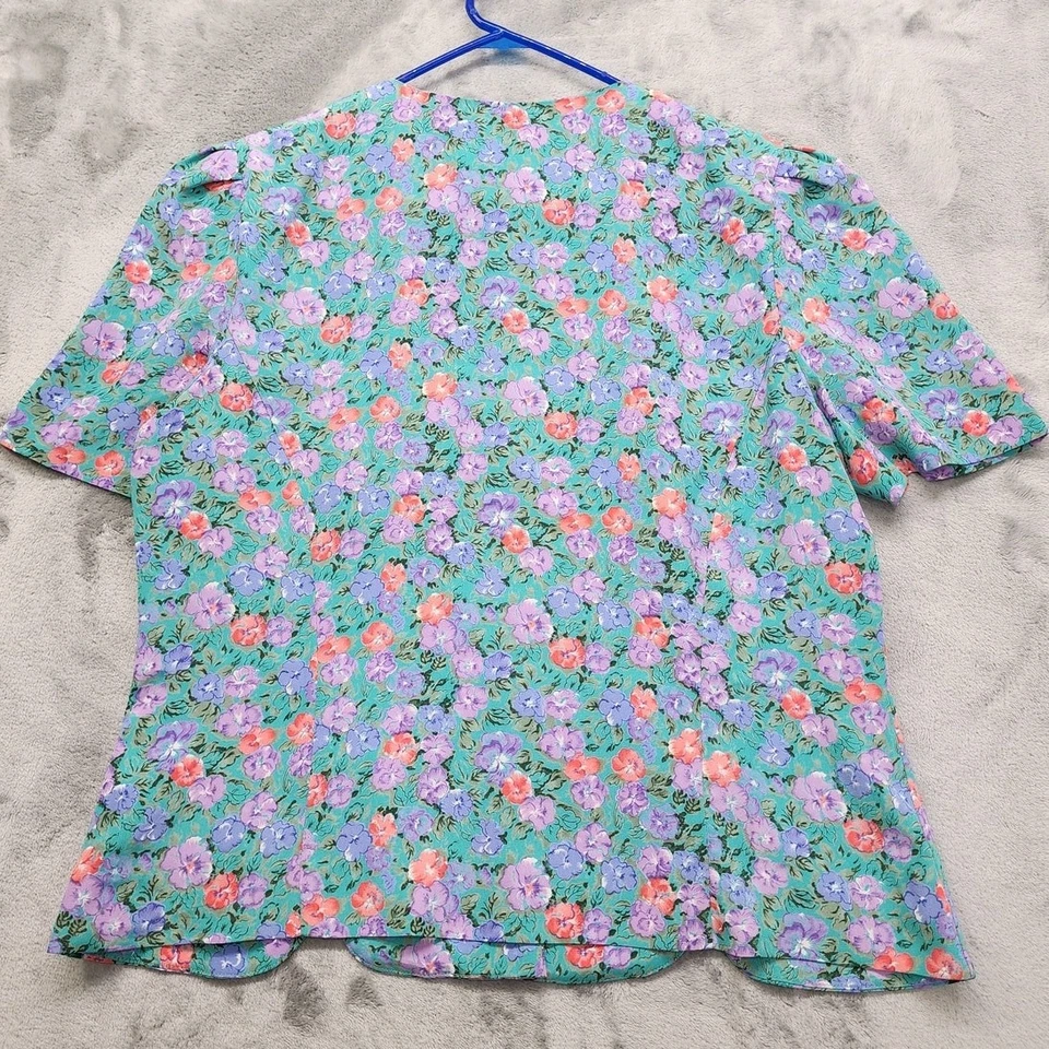 Conjunto de falda plisada blusa manga abullonada floral Leslie Fay vintage años 80 talla 14P azul Foto 3 de 4