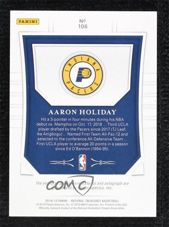 2018 Panini National Treasures Emerald /5 Aaron Holiday RPA Rookie Patch Auto RC - Image 2 of 2
