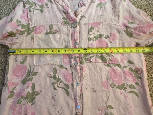 Camisa Tempo Paris Lino Abotonada Secuencia Bolsillo Talla M Rosa Floral Manga 3/4 - Imagen 8 de 9