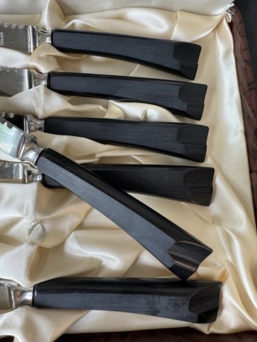 Vtg Pierre Alain Cutlery Carving Sets, Black Bakelite Handles, Stainless - Imagen 5 de 24