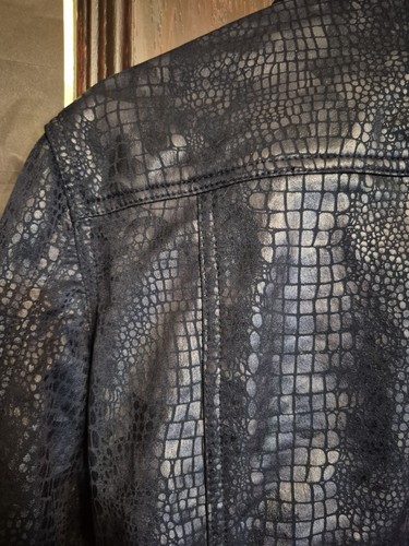 Ruby Rd. Womens Jacket Navy Blue Croc Print Zip Pockets Size 10 - Picture 12 of 13