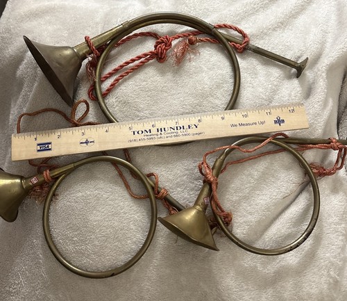 Vintage Set Solid Brass Horn Hand Crafted in India w Sticker Decor - Picture 9 of 9