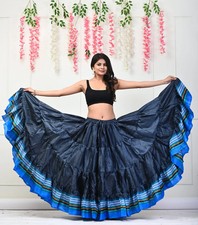 Flared Grey Skirt 25 Yard Linen Cotton Belly Dance Rajasthani Style Skirt Dress