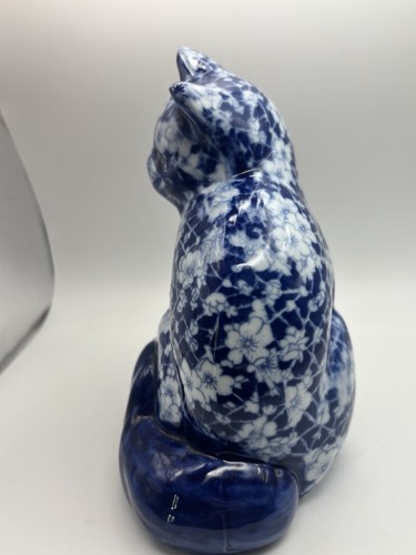 Lot Of 2 Vintage Floral Blue & White Porcelain Chintz Cat Figure 6 3/4” READ - Picture 7 of 11