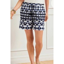 TALBOTS WOMEN'S PAPERBAG SHORTS SHIBORI GEO PRINT blue white COTTON NWT SMALL