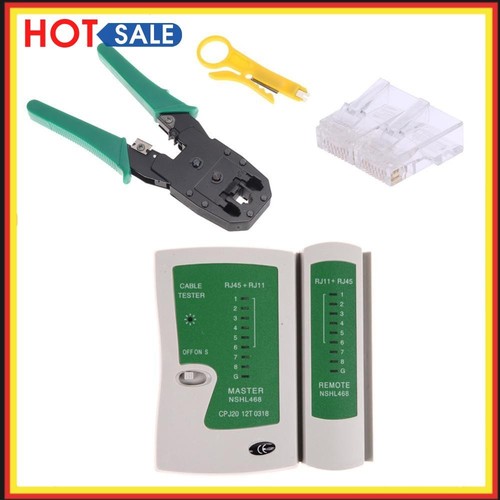 Cable Tester+Crimp Crimper+100 RJ45 CAT5 5e Connector Plug Network Tool Kit