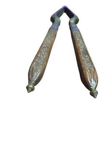Vintage India Kashmiri Brass Nut Cracker With Wooden Handle - Picture 5 of 11