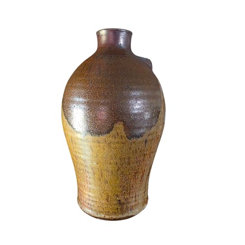 Studio Art Signed Pottery Jug Stoneware Tan & Brown Glazed 8.5” Single Handle - Picture 4 of 6